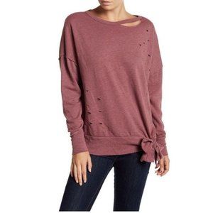 Abound Distressed Fleece Tie Front Pullover Sweatshirt Size XL Mauve Pink